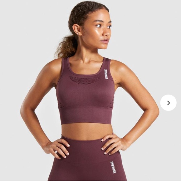 Gymshark Energy+ Seamless Crop Top in Berry Red - Size Medium - Picture 1 of 5